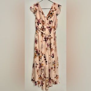 Blush Pink Floral Chiffon Hi-Lo Dress